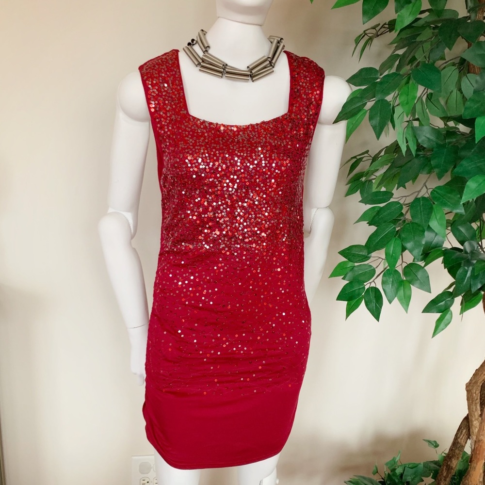 BCBGMaxAzria Sequined Dress, Sz L, Red